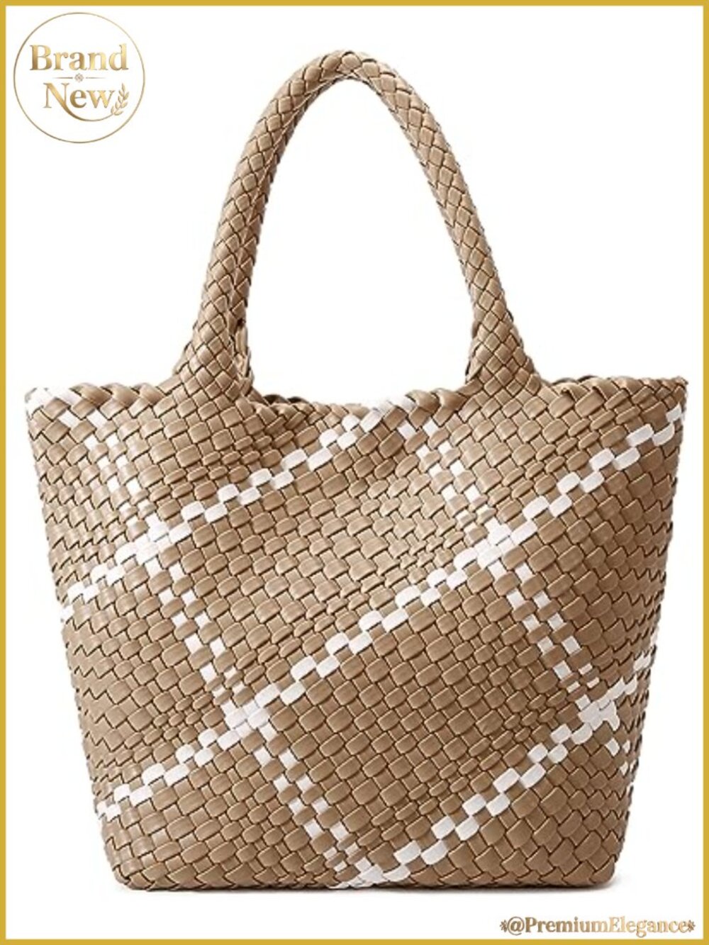 Woven Tote Bag Women Vegan Leather Handbag Shoulder Shopper Travel Work